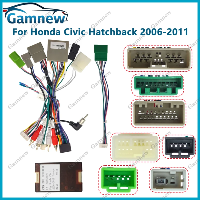 Gamnew Car 16pin Wiring Harness Adapter Canbus Box Decoder Android Radio Power Cable For Honda Civic Hatchback 2006-2011