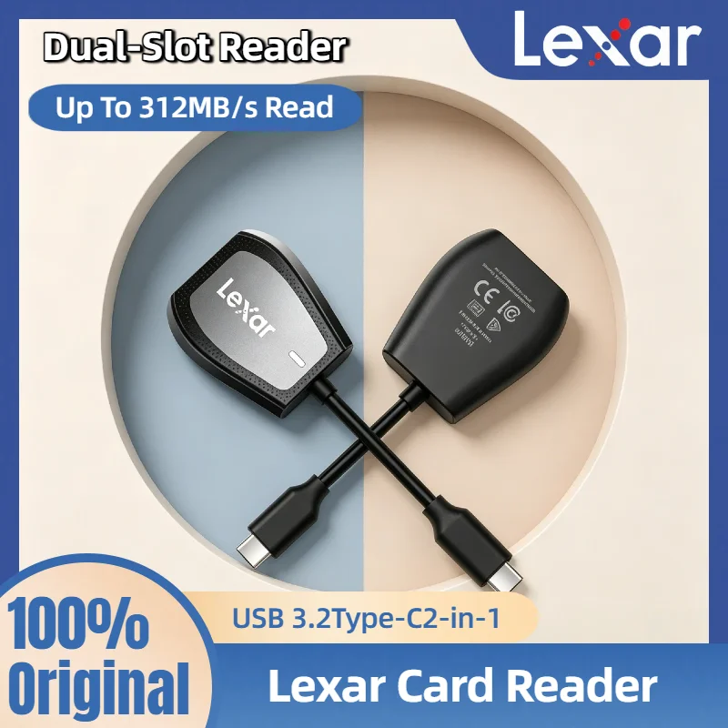 Up To 312MB/s Read Professional Lexar USB 3.2 Type-C Dual-Slot Reader Supports SD and microSD UHS-II Cards for Laptop Desktop
