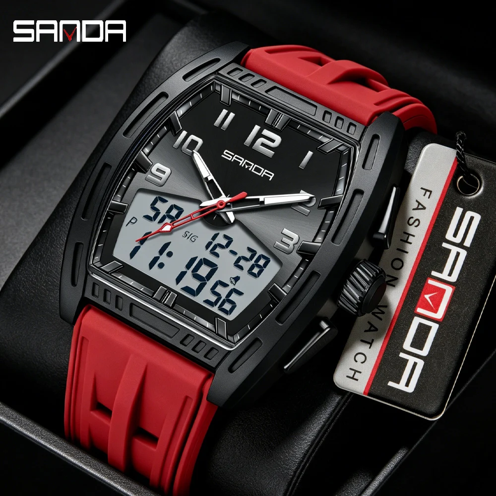 SANDA Luxury Brand Men Waterproof Watches LED Quartz Chronograph Double Display Watch Men Alarm Electronic Wristwatch