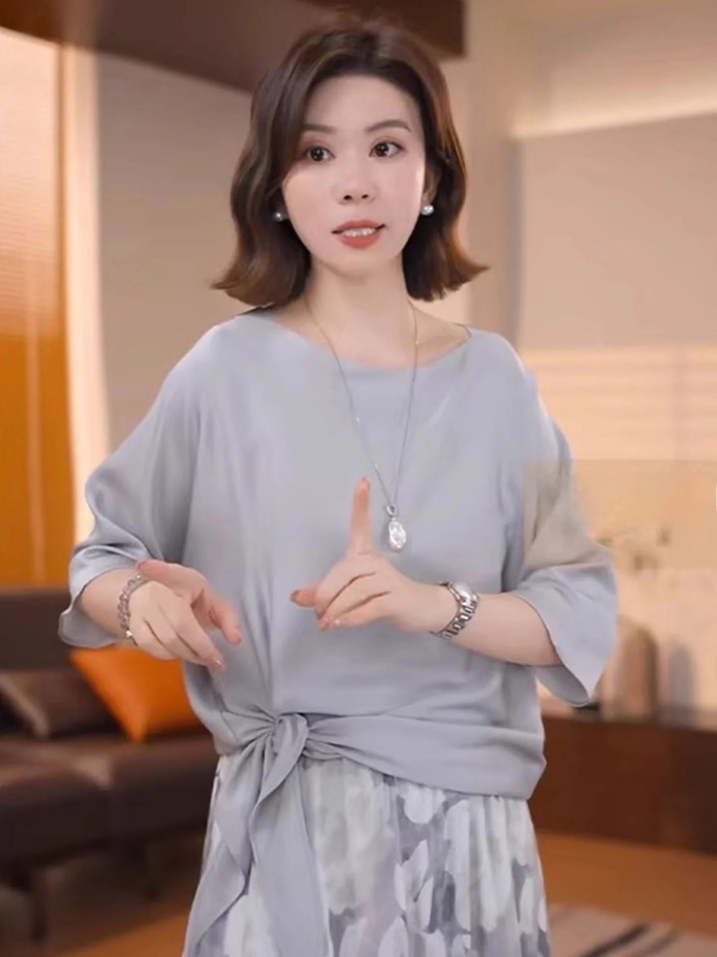 

Ele Summer ort Sve T-irt with Waisand Design Lazy Sle Overhead oulder Top Korean Version Straight Cut Silk