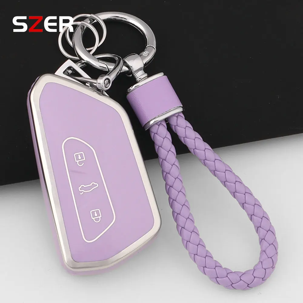 TPU Car Key Case Full Cover Shell For VW Volkseagen Golf 8 MK8 ID.3 ID.4 Cupra Skoda Octavia SEAT Leon MK4 2020-2024 Key Chain image 3