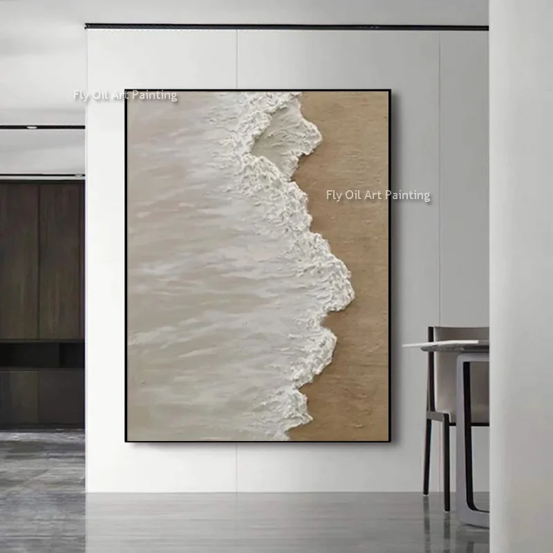 Seawave Knife Thick Oil Painting Handmade Brown Sea Scape Canvas Painting Modern Wall Art Sea Artwork for Home Dectoration