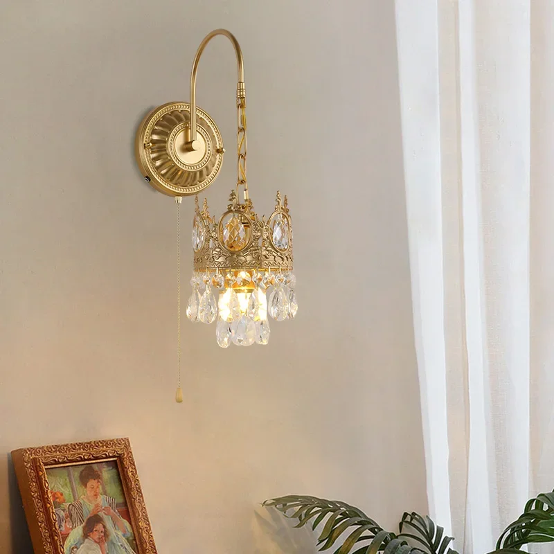 TechHPAmerican Style Rural Bedroom Cloakroom Pull Rope Wall Lamp Modern Indoor Hallway Hallway