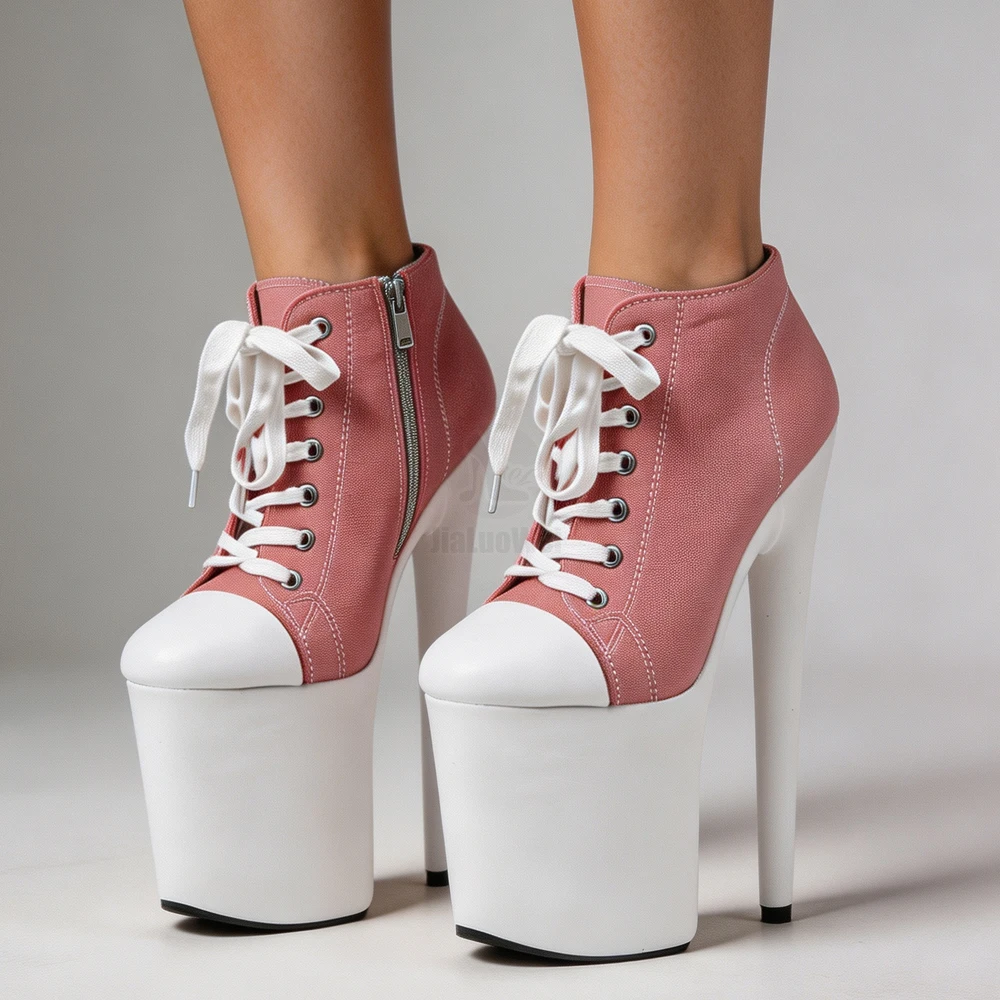 Picture 5: Grey Blue Denim Lace-Up Ankle Boots Zipper 20cm/8