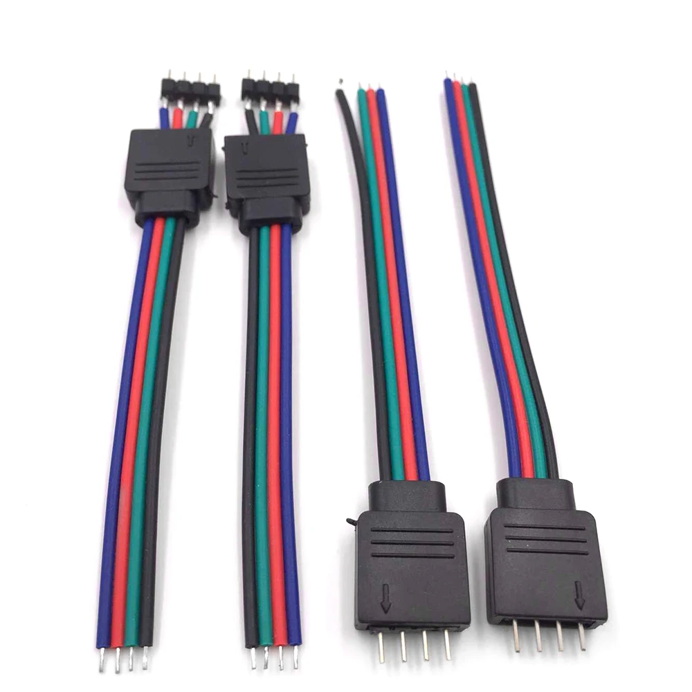 4-pin male and female RGB connectors, wire and cable adapters for LED light strips, suitable for 3528 5050 SMD LED light strips