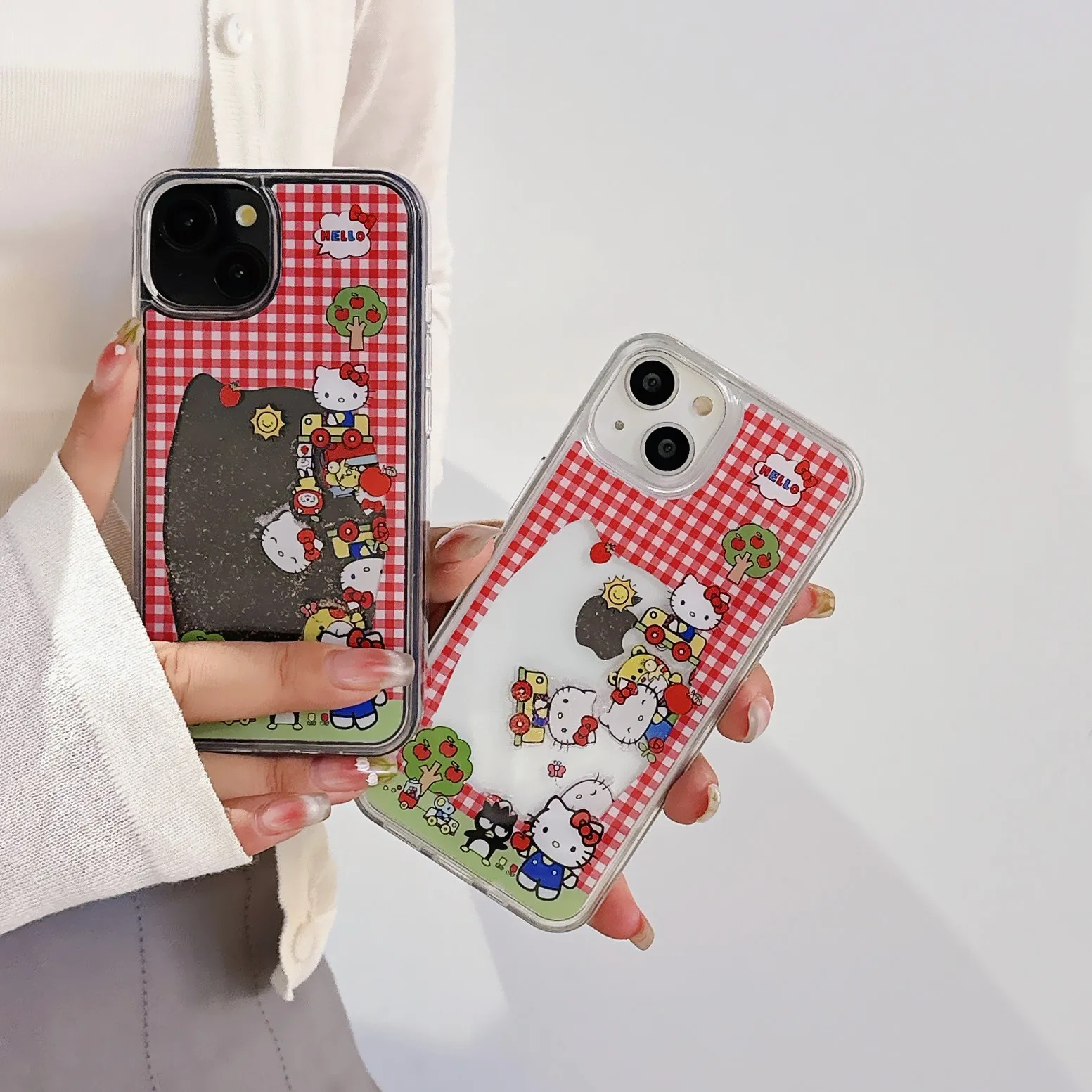 Coque de téléphone de luxe Quicksand Cartoon Red LatejSanurgente, Hello Kitty, coque arrière transparente, cadeau pour iPhone 15, 14, 13, 12, 11 Pro Max Plus