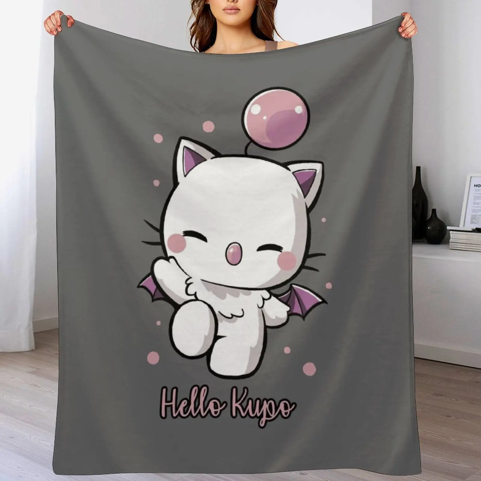 

Hello Kupo Throw Blanket Cute Plaid anime Giant Sofa Hairys Blankets