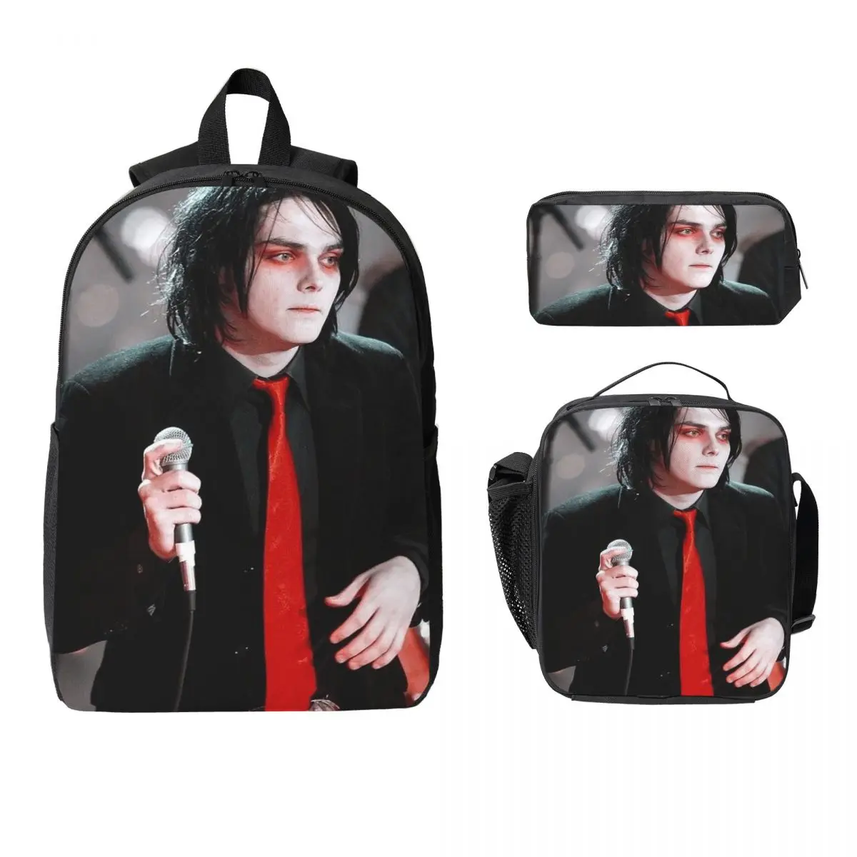 Gerard Way MCR Backpack Student BookBag School Bag Laptop Shoulder Bags 3ps Insulated Lunch Bag Pencil Case