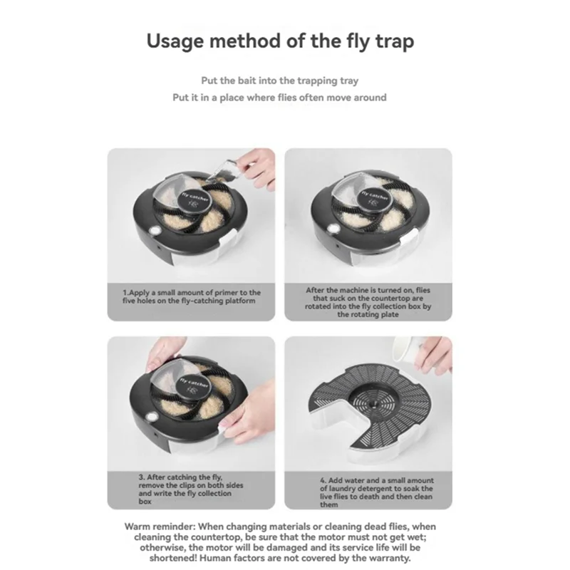 B47B-เครื่องดักแมลงวันไฟฟ้าในครัวเรือนพร้อมเหยื่อเครื่องจับยุงอัตโนมัติ USB Fly Catcher สําหรับ Home Kitchen Garden