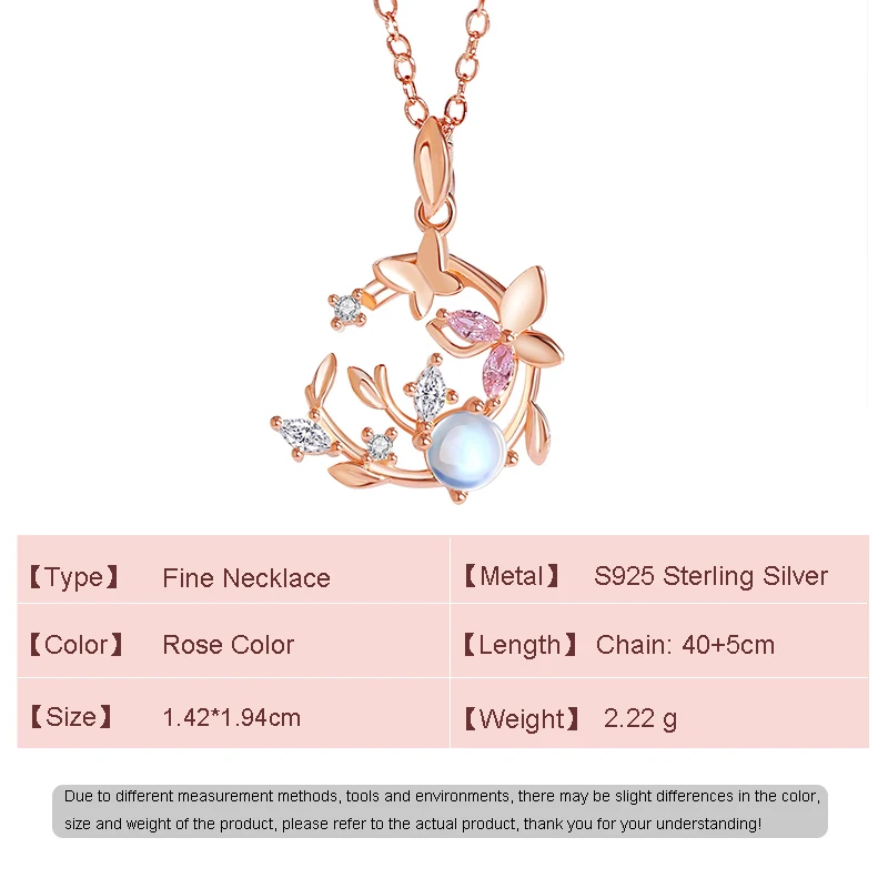 JIALY European S925 Sterling Silver Necklace AAA CZ Rose Color Butterfly Wreath Flowers For Women Birthday Party Jewelry