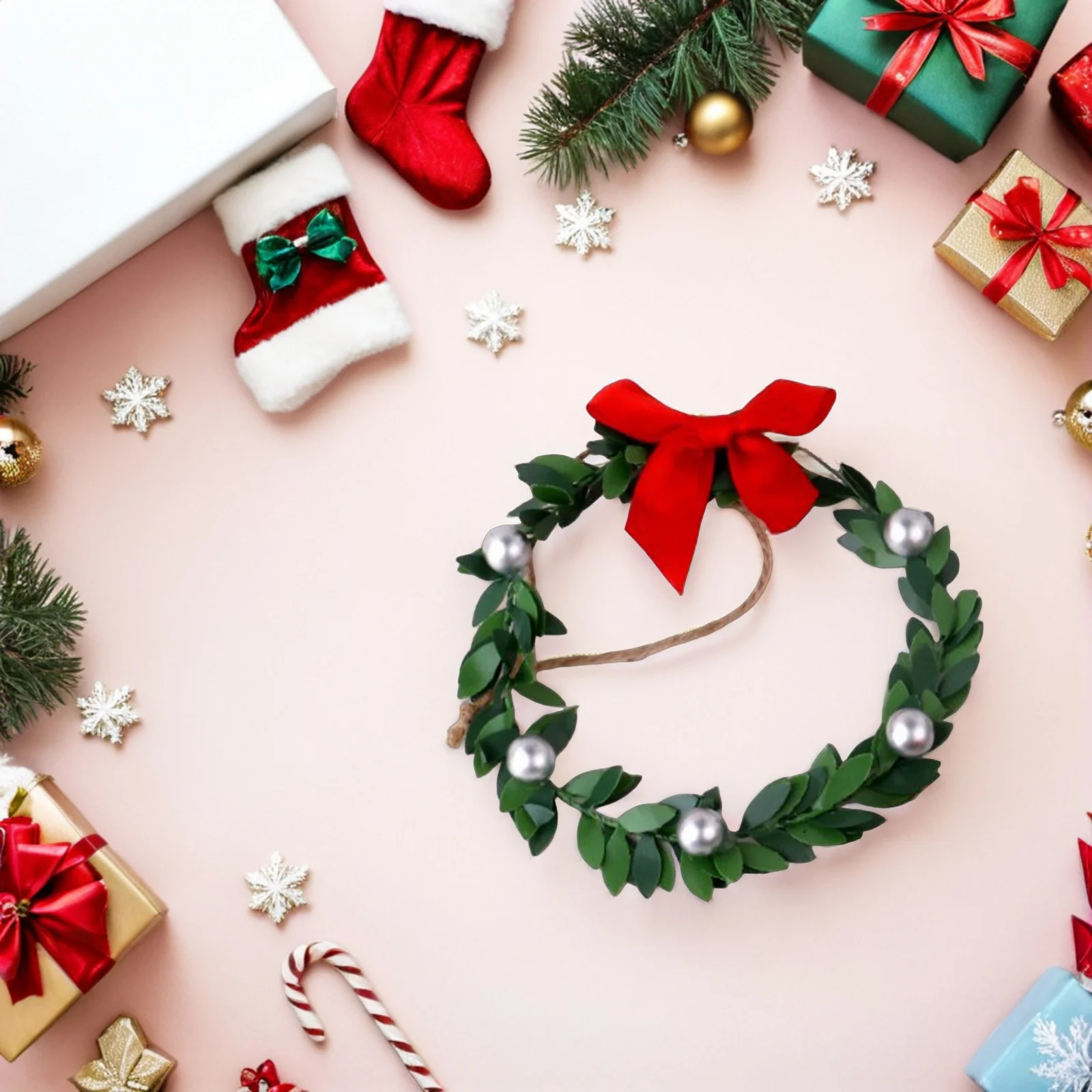 

9Pcs Small Christmas Wreaths with Ribbon Bow Mini Farmhouse Wreaths for Indoor Outdoor Window Door Cabinet Decoration Holiday