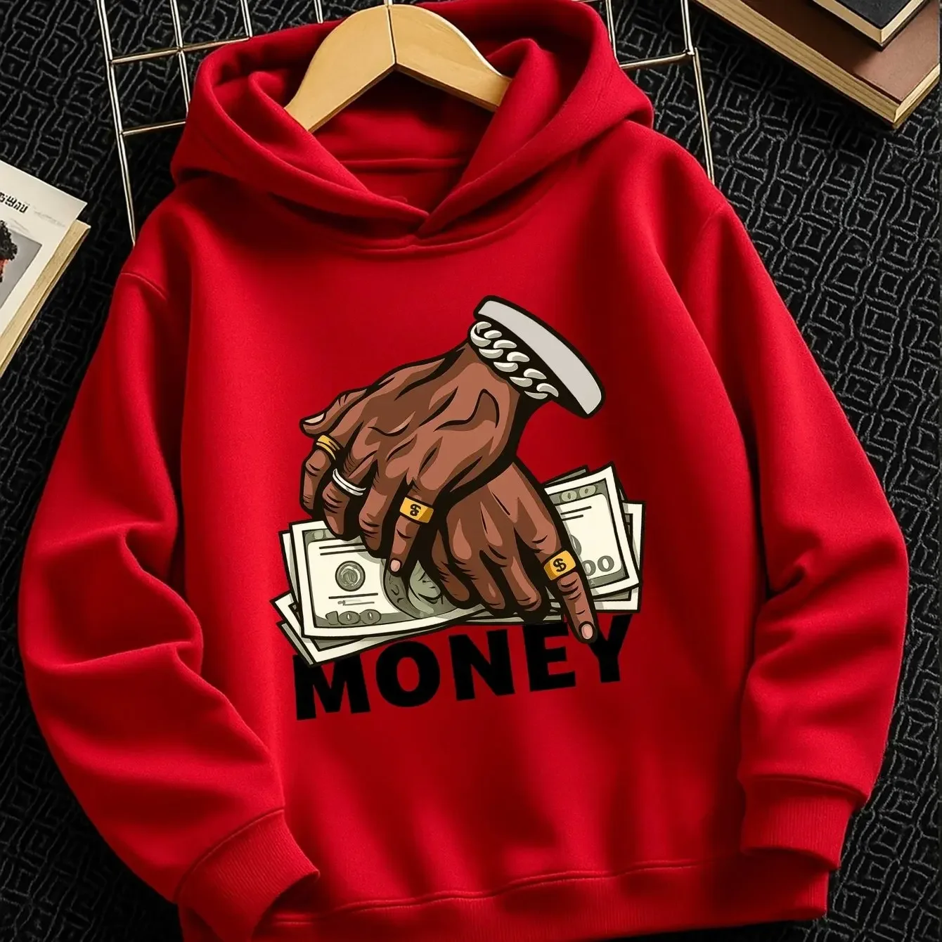 Children Hoodie Money Printed Sweatshirt Kids Casual Pullover Hooded Top Hip Hop Streetwear Graphic Design Boys Girls