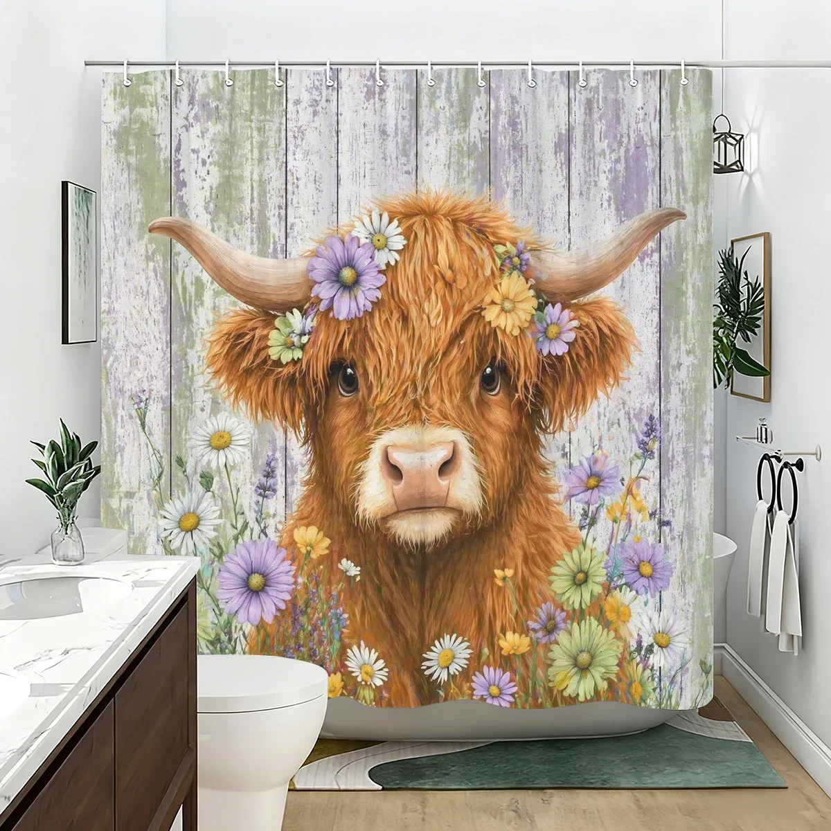Stylish Printed Polyester Bathtub Curtain - Rustic & Nature Themed Bathroom Decor, Unique Shower Curtain for Home