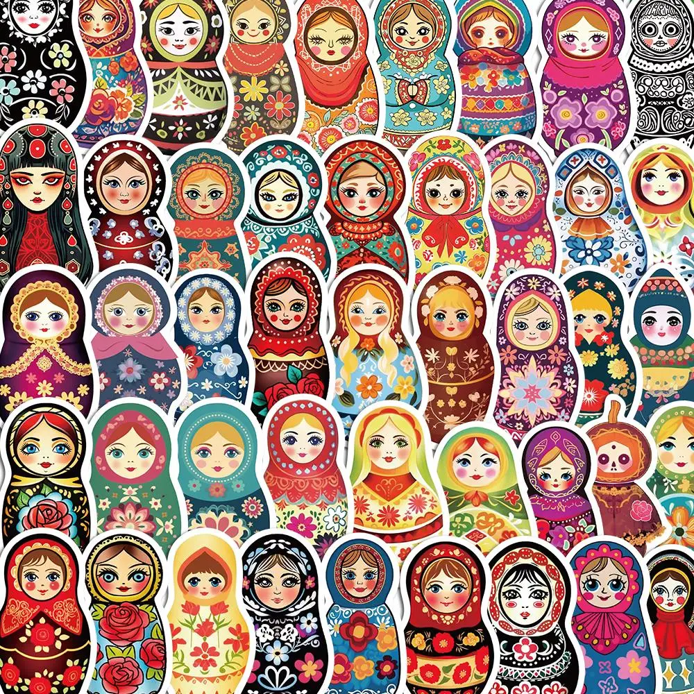 

10/52PCS Matryoshka Russian doll Cartoon Stickers Pack DIY Skateboard Motorcycle Suitcase Stationery Decals Decor Laptop Toys