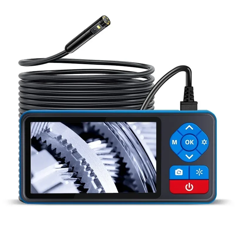 Endoscópio com lente dupla, 4.5 polegadas, 8mm, comutação lateral da lente, armazenamento do tf, fio duro de 5m, endoscópio impermeável ipx5