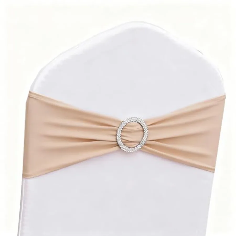 

100 Pack Chair Sashes with Buckle Slider for Events Decor, Khaki Chair Sashes for Wedding, Party, Birthday, Meeting, Folding Ch