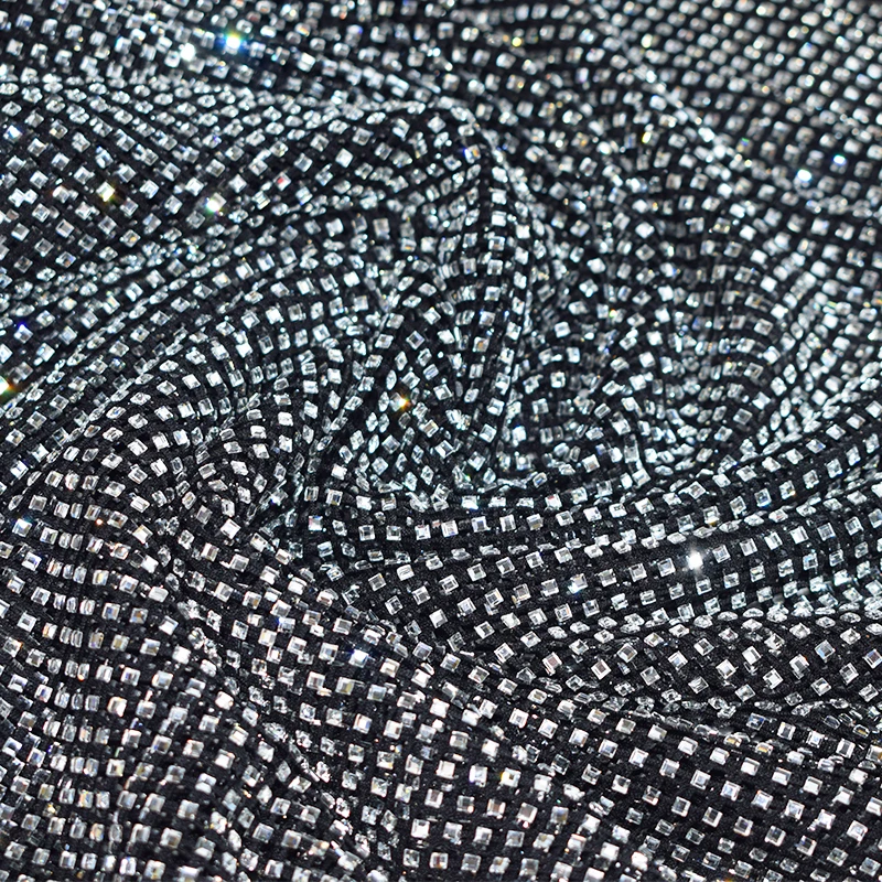 Shiny Square 4*4mm Glass Rhinestone Mesh Fabric Glass Crystal Trim Ribbon Elastic Diamond Mesh Strass Appliqu