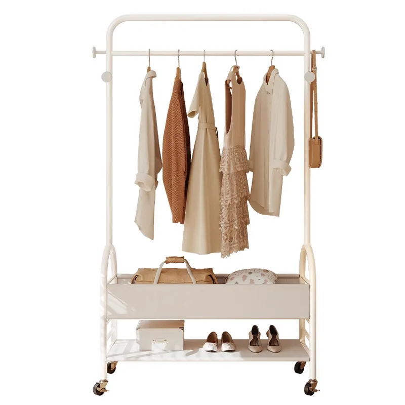 Coat rack Floor-to-ceiling mobile multi-functional hanger Medium antique storage rack Bedroom household clothes