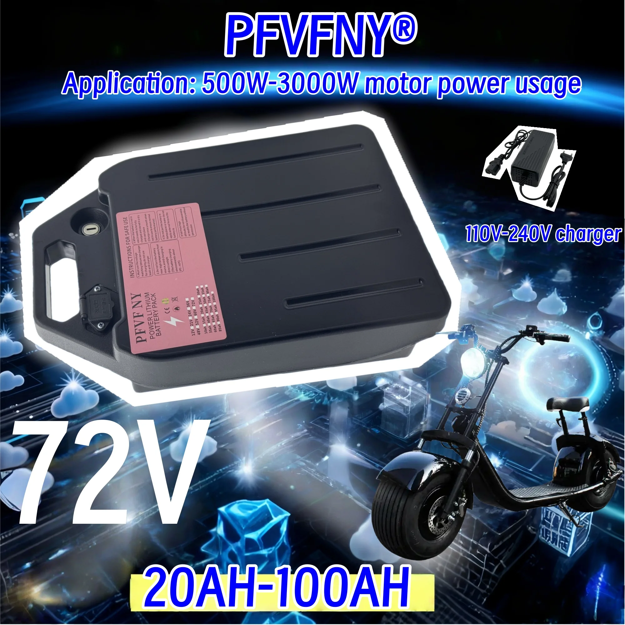 Air freight AKJA 72V 20-100AH 18650 lithium battery 40AH BMS handle design 24H shipment+charger