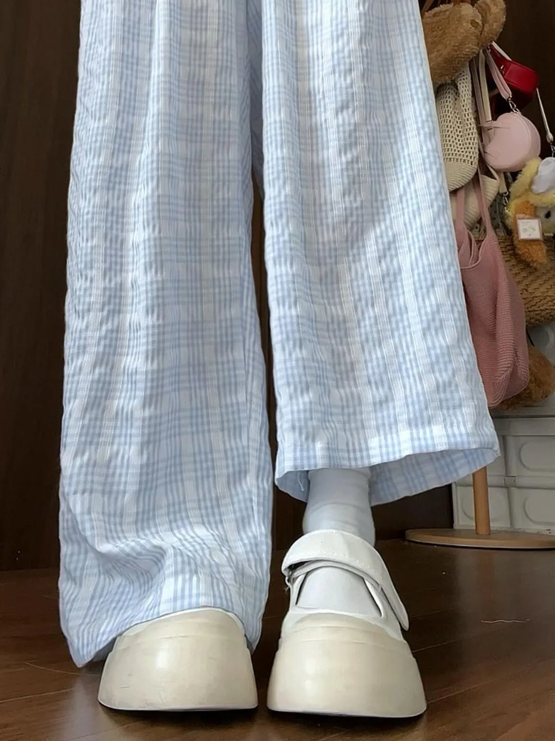 

Женские брюки Blue Ice Silk Cool Feeling Mountain Person: весенние, тонкие, прямые, повседневные, широкие, длинные