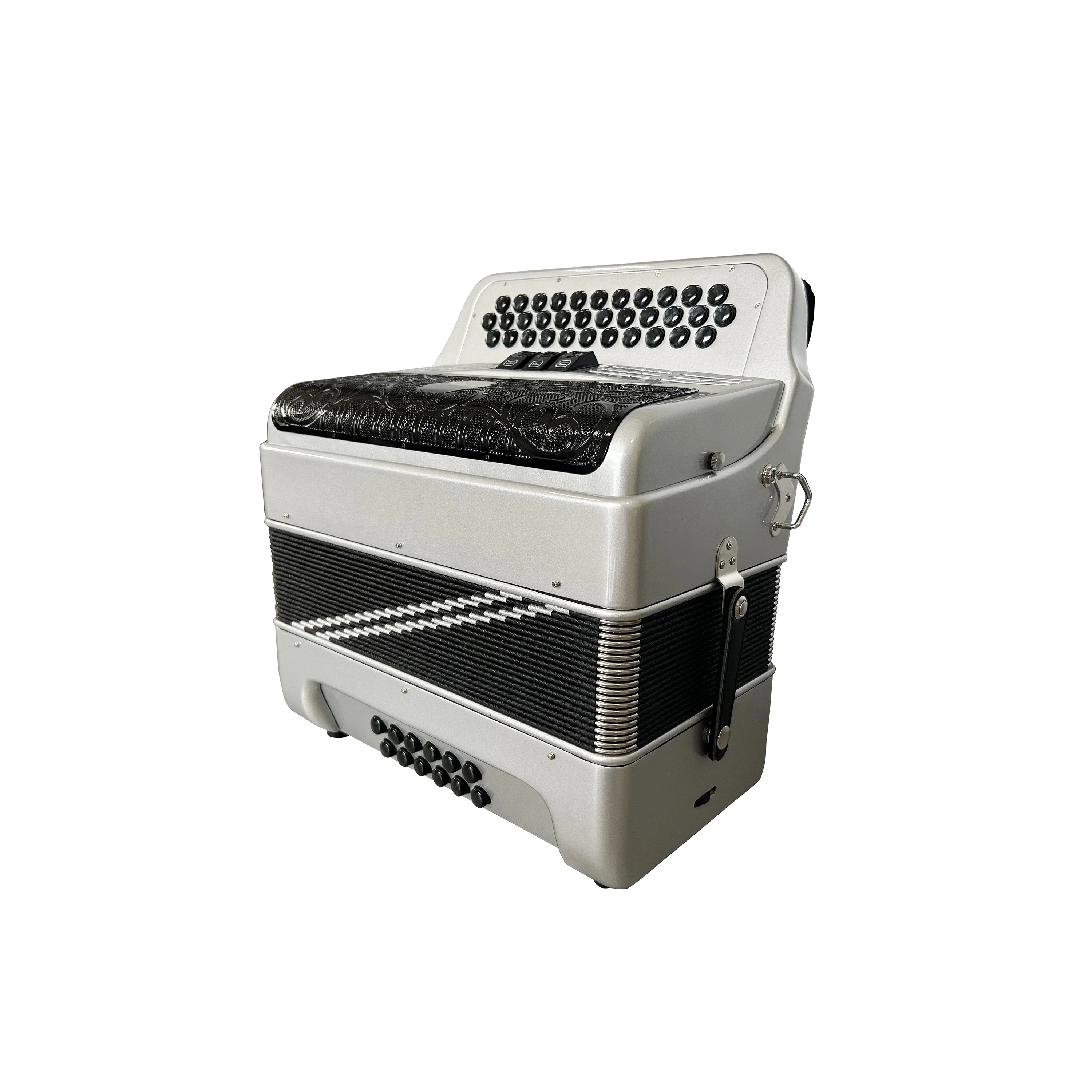 Professional JB3412C Diatonic Musical Accordion With 34 Buttons 12 Bass & 3 Registers Silver Black Color Black Buttons Grill