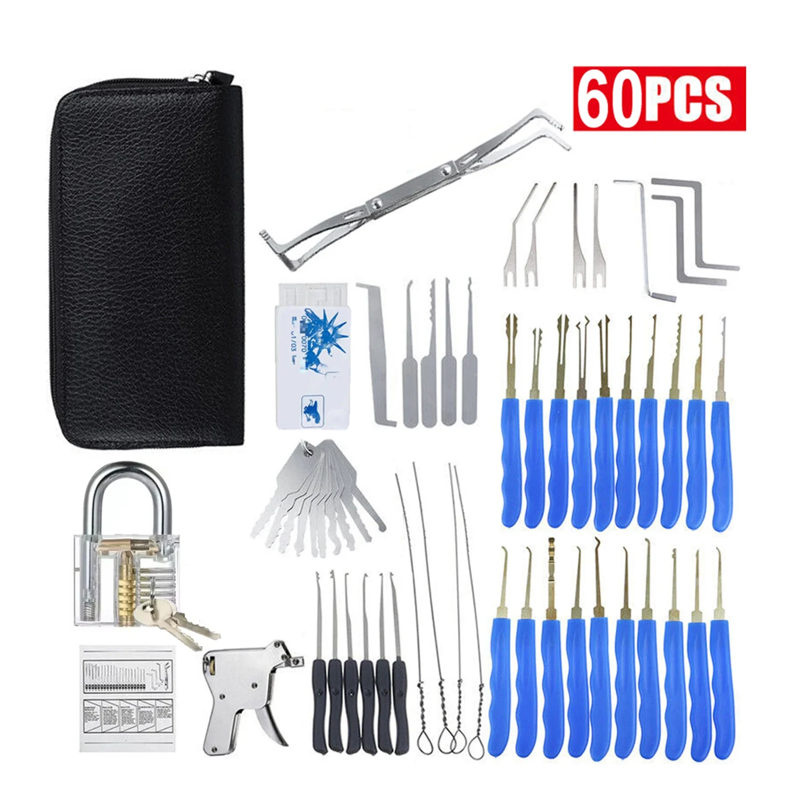 

60pcs Locksmith Tool Set Clear Training Lock Storage Bag Picks Broken Key Removal Laptop Pick Tension Tools Beginner-Friendly