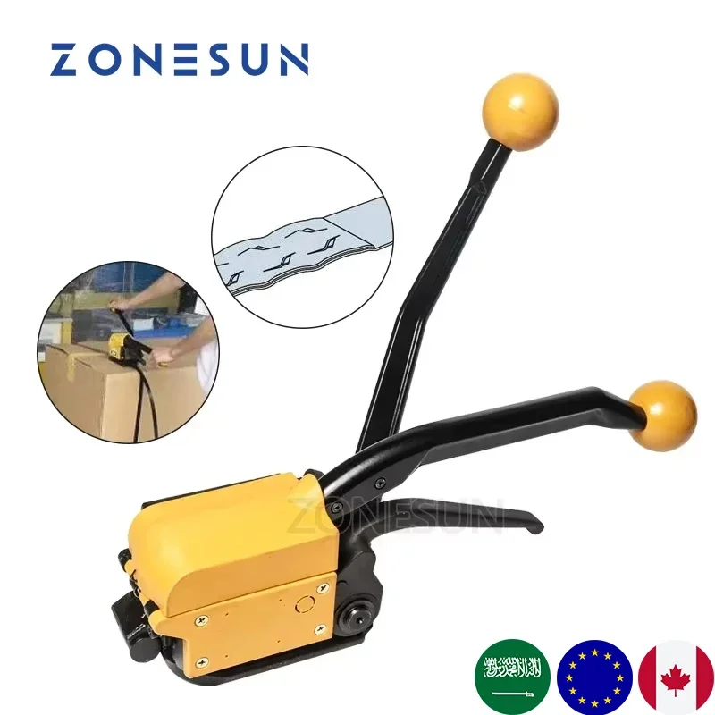 ZONESUN Manual steel strapping tool A333 Buckle Free Sealless Handheld steel strapping machine for 13/16/19 mm steel strip strap