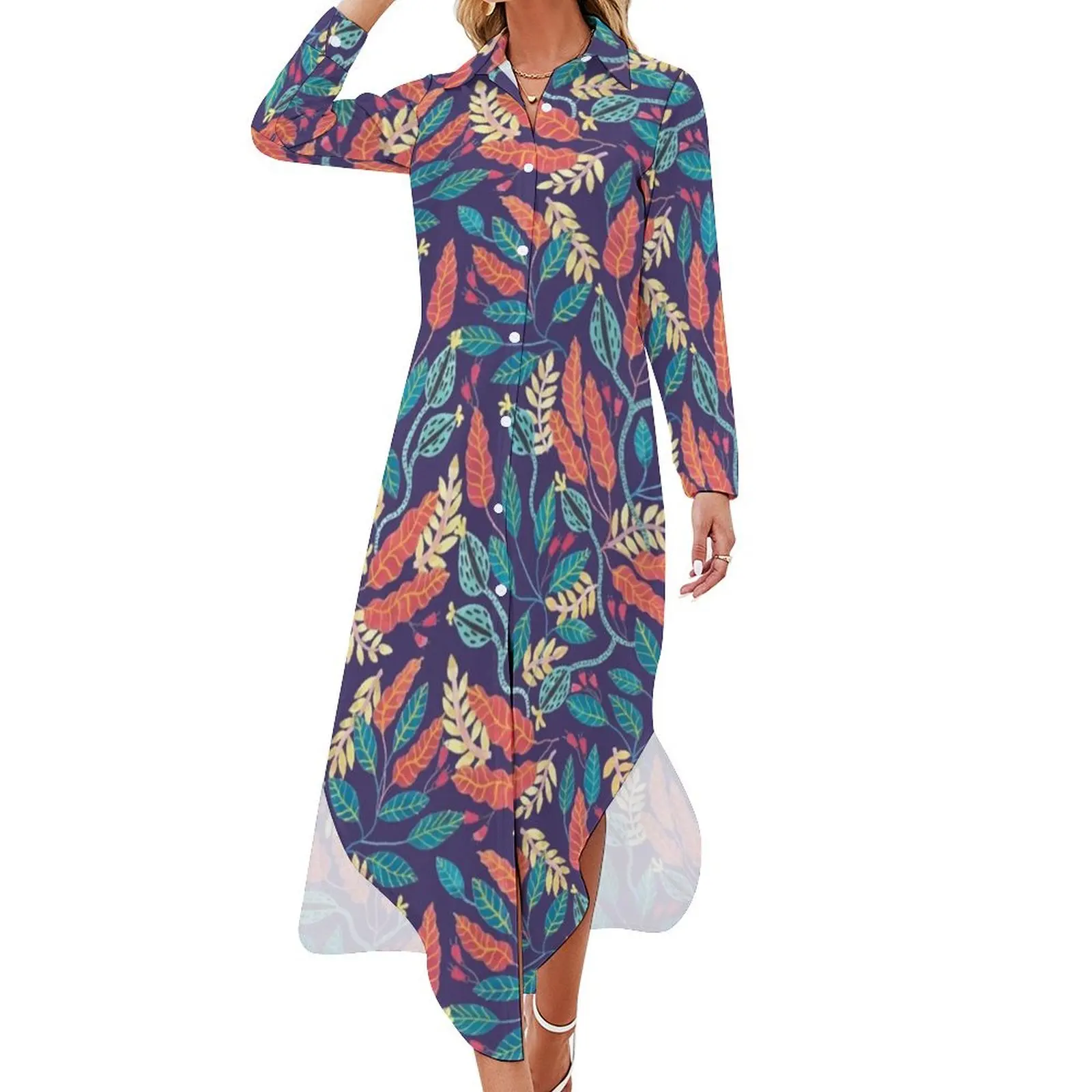 Indigo & Burnt Sienna Long Sleeved Shirt Dress summer dress woman 2024 trendy elegant women's dresses sale