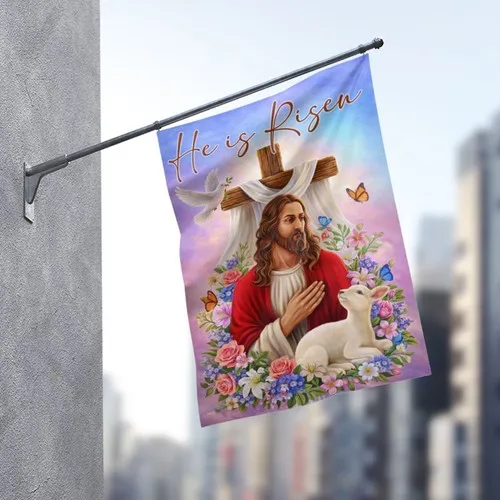 He Is Risen Happy Easter Jesus Flag Religious Garden Banner Faith Outdoor Decor RRI