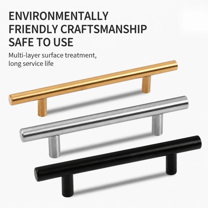 10mm Width Stainless Steel T-Type Handle, Solid & Hollow Double Hole Cabinet Pull, Universal Wardrobe Furniture Hardware