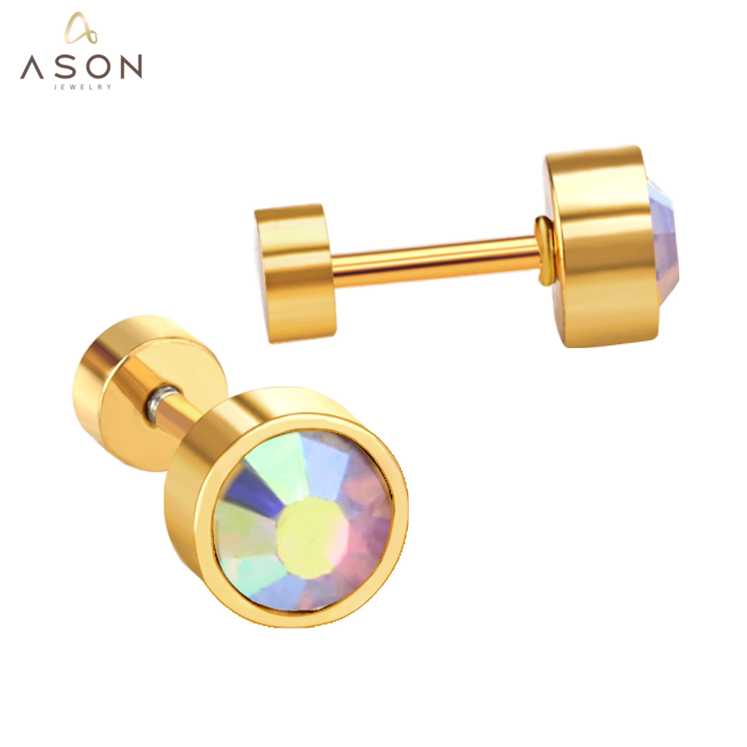 ASONSTEEL Classic Round Cubic Zirconia Piercing Stud Earrings 316L Stainless Steel For Women Crystal Cartilage Earring Jewelry