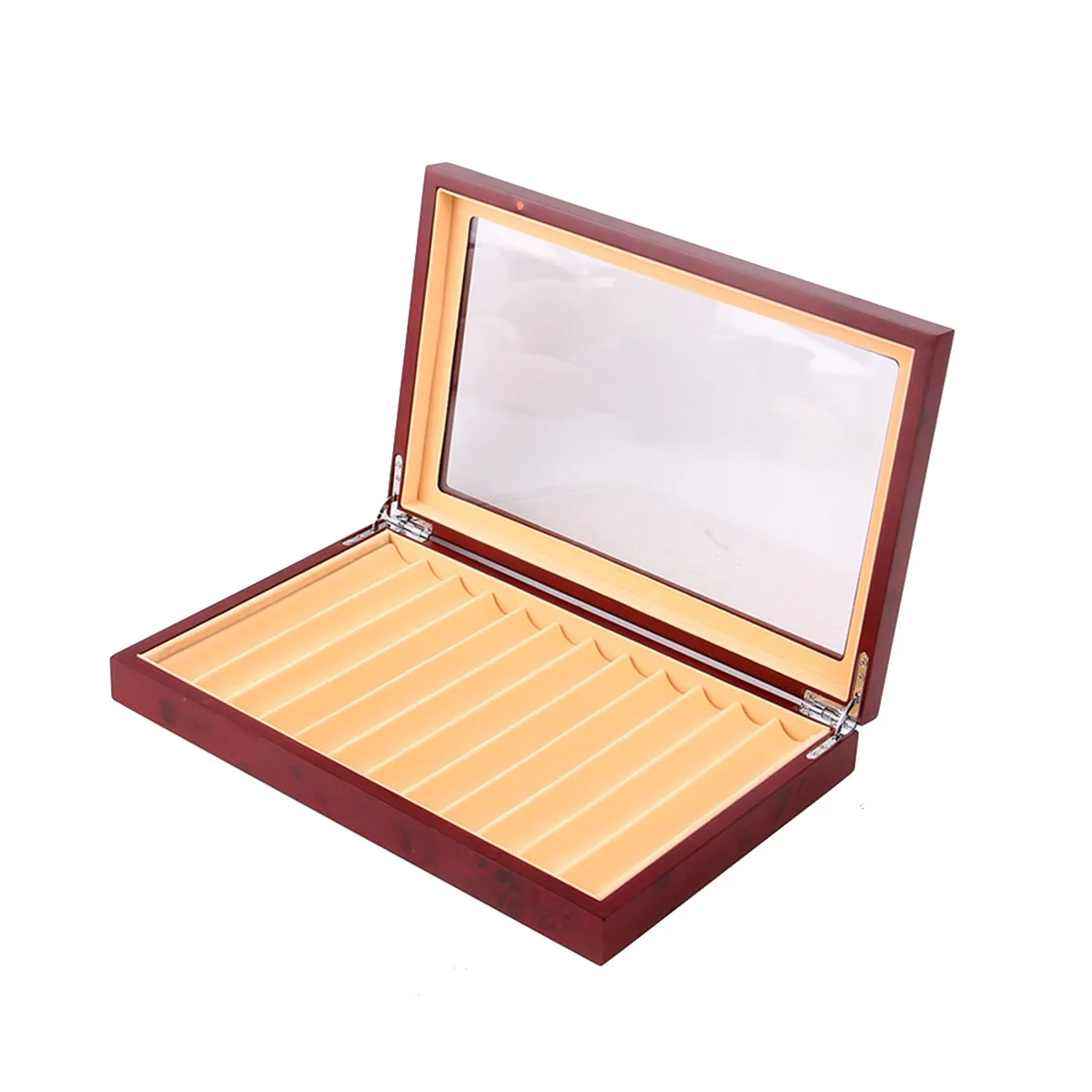 

12 Grid Wooden Pen Display Case Storage Luxury Fountain Case Transparent Window Pen Box- Organizer