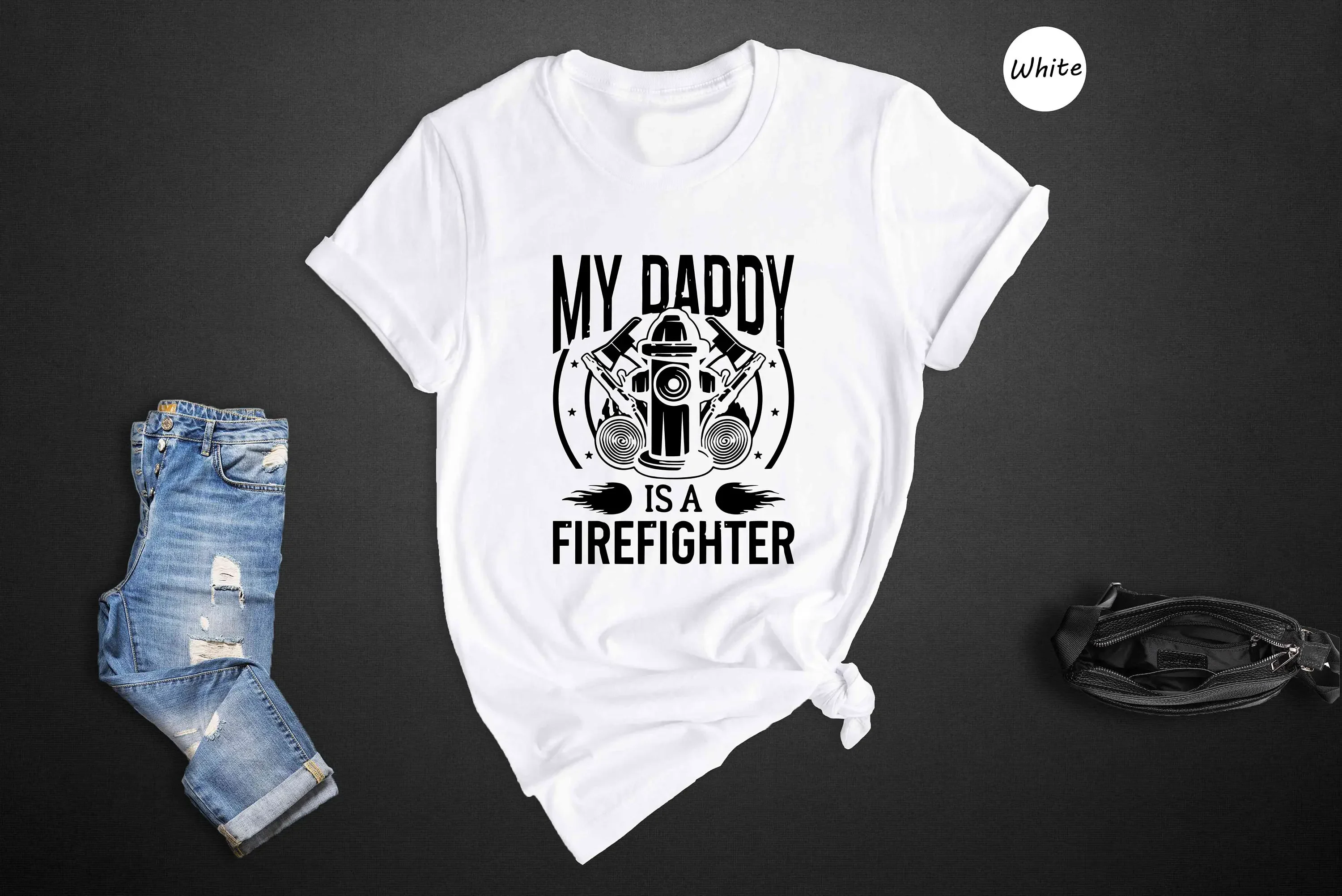 My Daddy Is A Firefighter T Shirt Fireman For Fire Fighter Kids Family