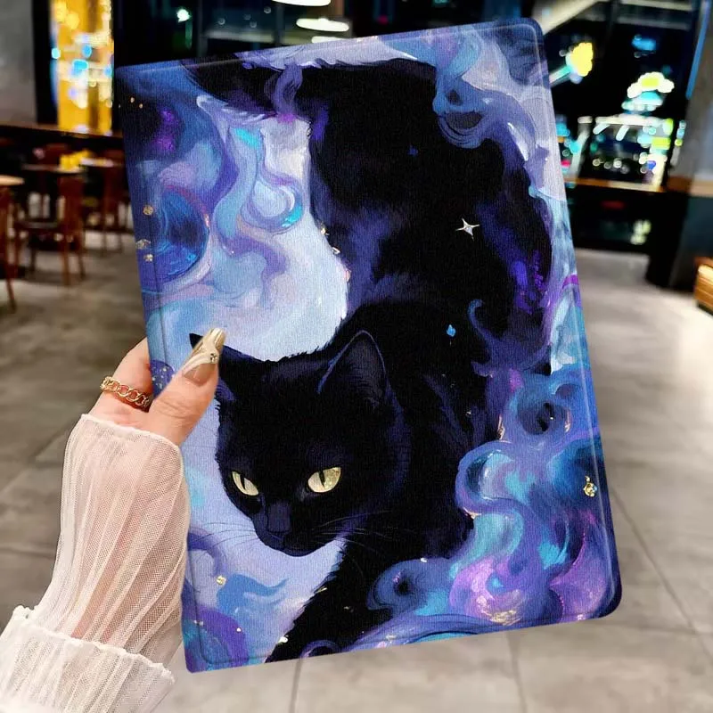 

Cartoon Black Cat Nebula For Apple iPad Pro Mini A16 A17 A14 4 5 6 7 6th 7th Gen 9.7 12.9 11 13 M4 inch Tablet Case Soft