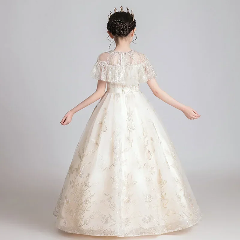 Bambini 2024 nuova ragazza soffice garza alla moda Flower Girl Wedding Host Piano Performance Dress