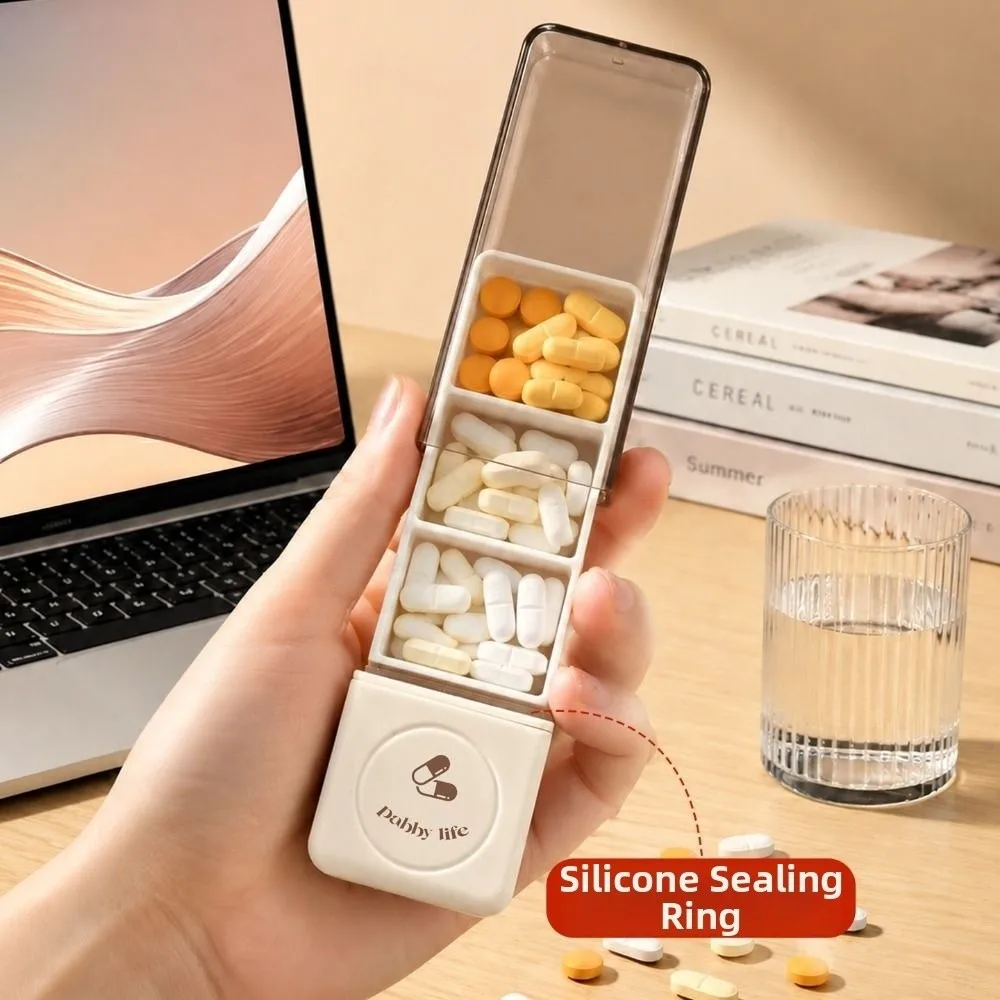 New 3 Compartment Pill Organizer with Pill Cutter 2-IN-1 Medicine Container Case Portable Pill Box Splitters