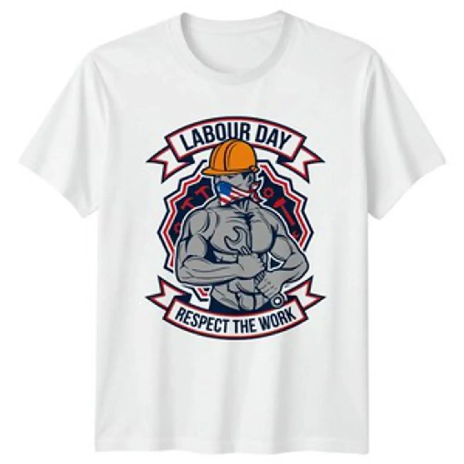 Labour Day Respect The Work Herren T Shirt Bau Arbeitstag Geschenk für Ihn vintage Washed Versatile Stylish Casual streetwear