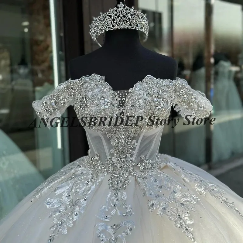 ANGELSBRIDEP White Quinceanera Dresses Ball Gowns Appliques Beads Crystal Birthday Princess Vestidos 15 Para XV Años Customized