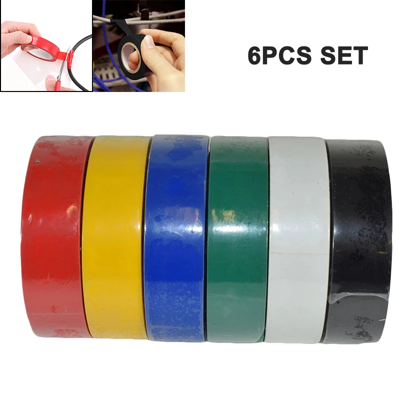 10 Meters Electrical Tape Wire Insulation Temperature Resistant Water Resistant Self-Adhesive PVC Electrical Tape 6PCS Color Set
