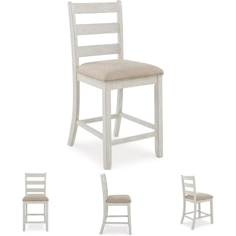 7-Piece Counter Height Dining Set with Solid Wood and Acacia Veneer, Cushioned Bar Stools, White & Light Brown