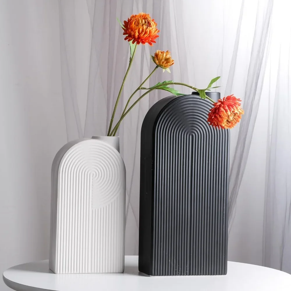 

Black and White Vases Set of 2, Ceramic Decorative Flower Vase Ideal Gift for Valentines Day Decor, Ceramic Vase