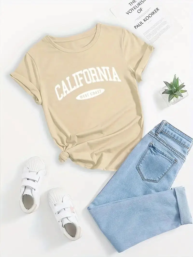 Girls T-Shirt ''California'' Letter Graphic Casual Short Sleeve Tees Crew Neck Comfort Fit For Daily Outfit Leisure Kids Tops