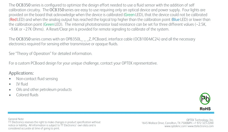 OCB350L187Z TT Electronics Level Sensors New Original Fast shipping