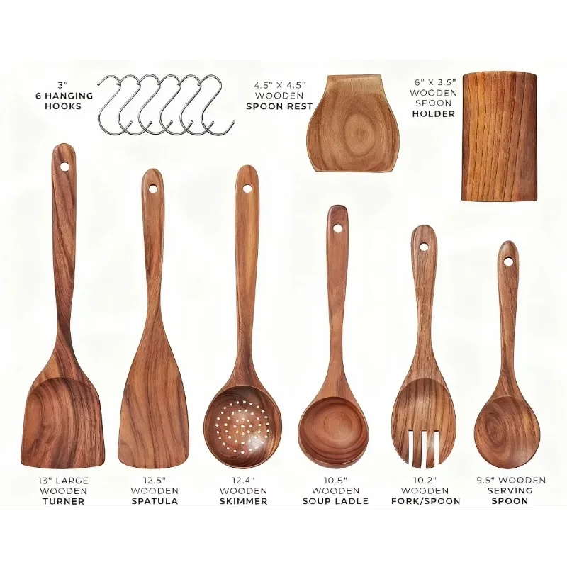 Wooden cookware set with spoon for cooking natural teak and acacia materials