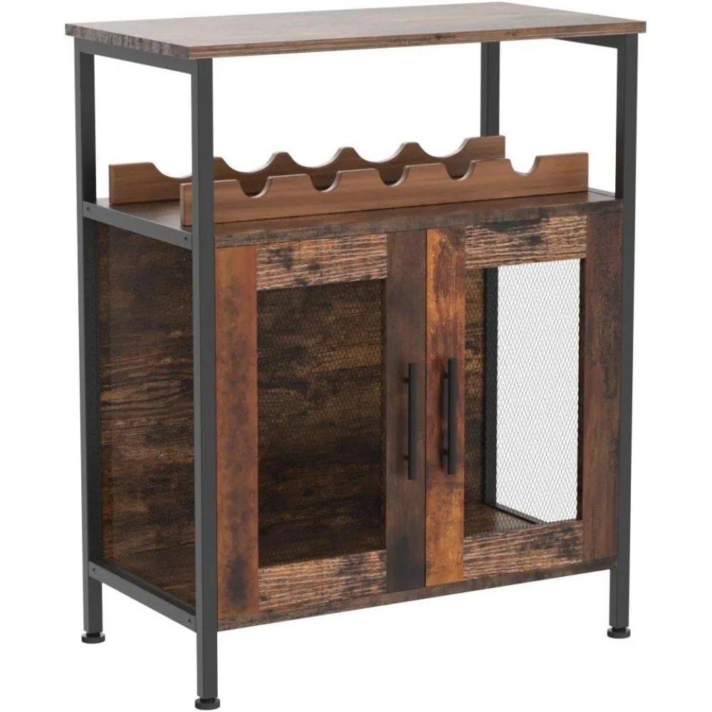 

Wine Bar Rack Cabinet with Detachable Wine Rack, Coffee Barwith Glass Holder, Small Sideboard and Buffet Cabinet with Mesh Door