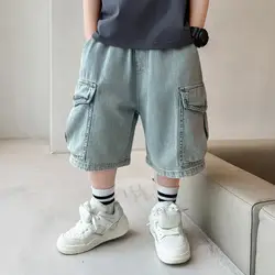 Boys' shorts summer wear 2025 new style children's loose denim shorts boys' stylish five quarter jeans 120-170cm