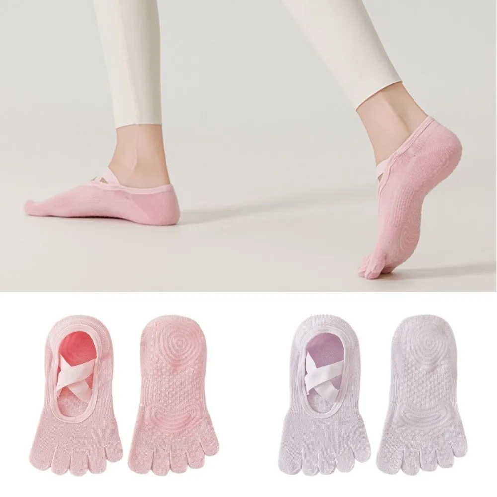 Cotton Women's Sports Yoga Socks Five Finger Anti-slip Five-toe Boat Socks Breathable Cross Strap Floor Toe Socks Four Seasons