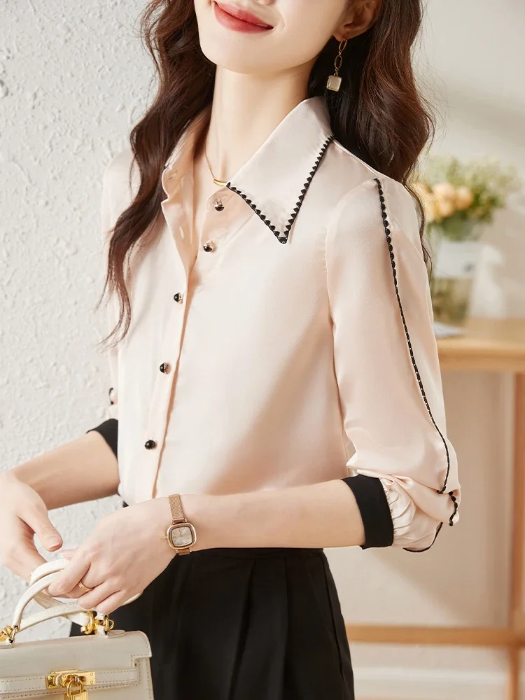 Elegant Office Shirts Womens 2024 Autumn Winter Korean Style Clothes Work Ladies Tops Fashion Long Sleeve Chiffon Blouses Women