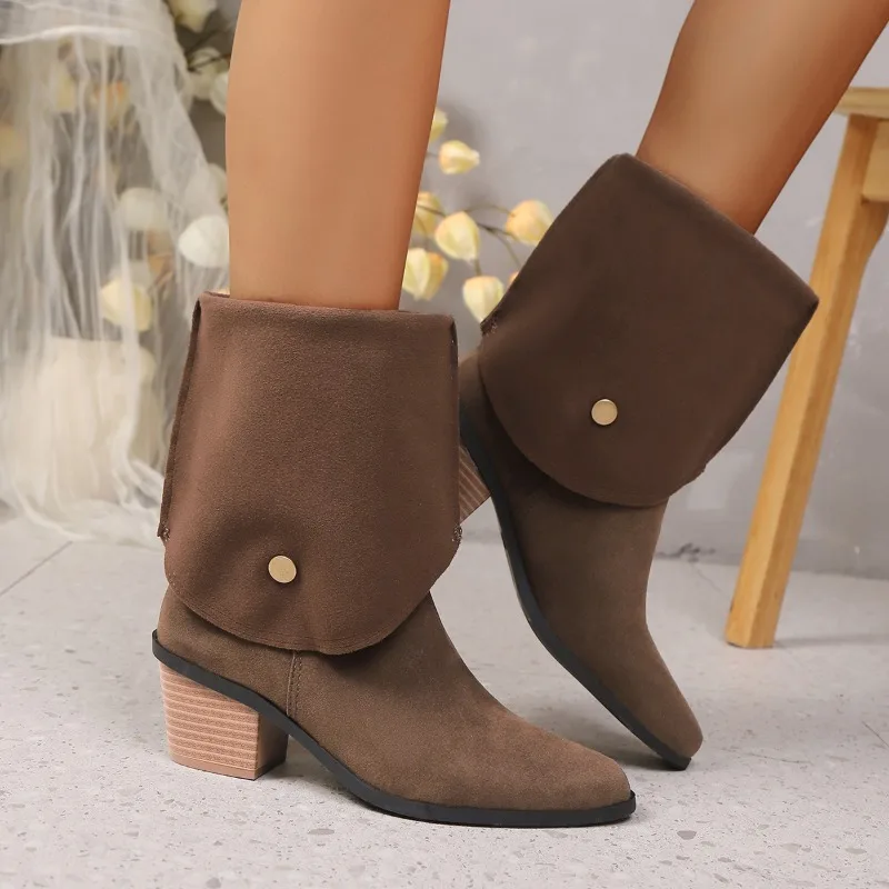 

Женские сапоги до колена на высоком каблуке в стиле ретро, модная женская обувь на квадратном каблуке с острым носком, Zapatos De Mujer