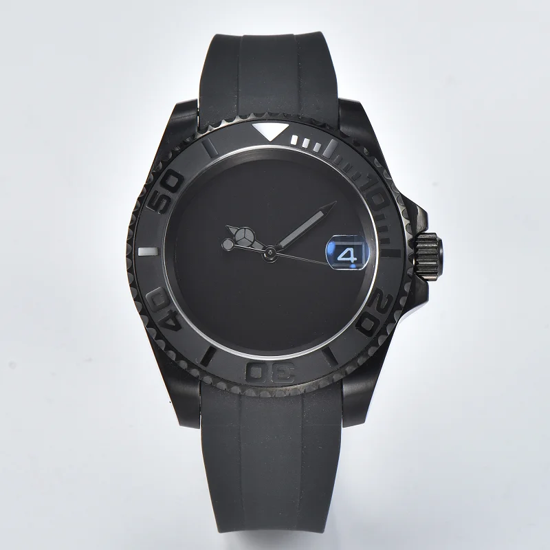 NH35 NH36 Men‘s Yacht Design Watches 40.5mm Custom Logo Automatic Waterproof Wristwatches All Black Luxury Stainless Steel Case